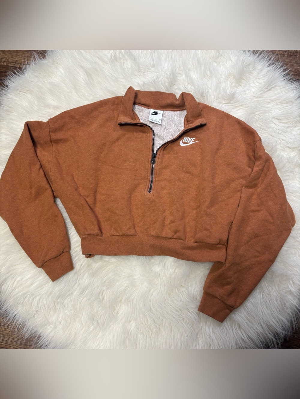 Nike Burnt Orange Rust Cropped Quarter Zip-Up Sweatshirt size Women’s Small